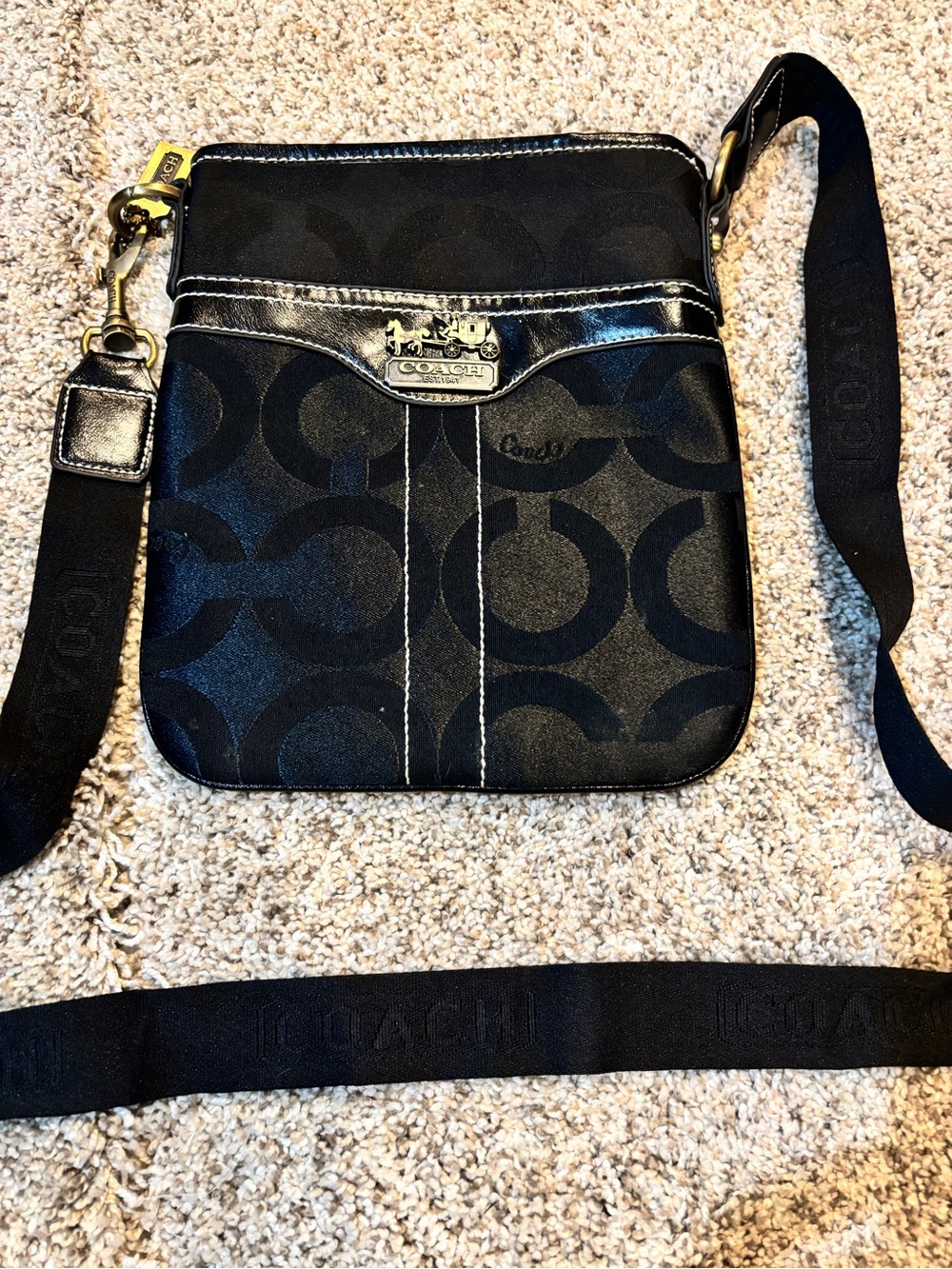 Coach Black Signature Monogram Crossbody Messenger Bag